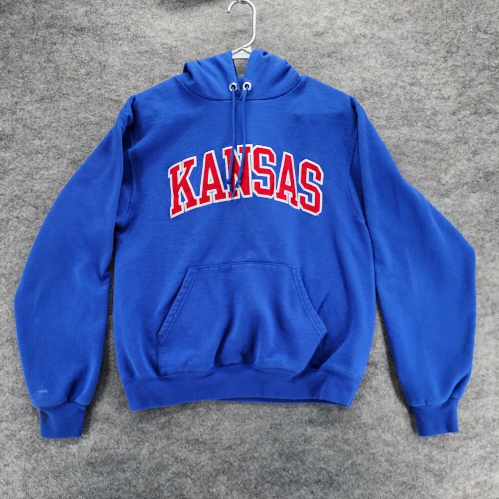 Kansas Jayhawks KU Hoodie Mens Small Champion Blue Sweatshirt